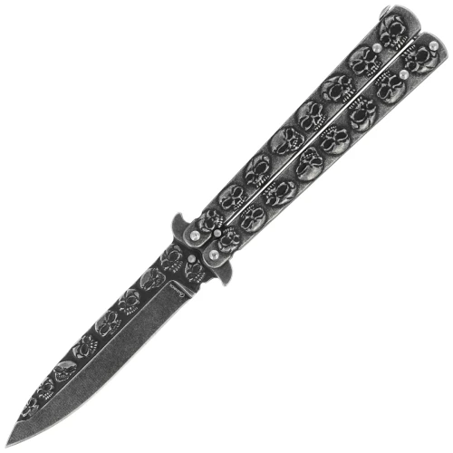 Nóż składany motylek Martinez Albainox Balisong Skull Gray Steel, Stonewashed 3Cr13Mov (02184)-1 60812 