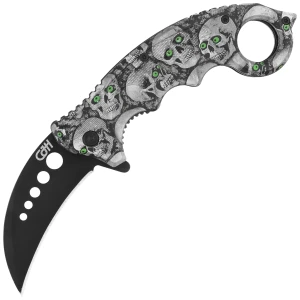 Nóż składany Herbertz CJH Karambit Skulls, Black Blade 420 (ART000137)