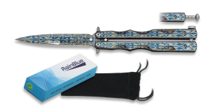 Nóż składany motylek Martinez Albainox RainBlue Balisong Blue Printed Steel, Blue Printed 3Cr13Mov (02140)