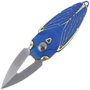 Nóż składany Rike Knife RK Cicada-BG Blue / Gold Titanium, Bead Blasted M390  EDC 