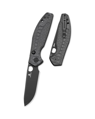 Nóż składany Bestechman Angry Owl Black G10 w/ Carbon Fiber Pattern, Black PVD D2 by Keanu Alfaro (BMK12F-2)-1 61487 