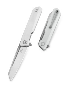 Nóż składany Bestechman Dundee Sheepfoot White G10, Grey PVD/Satin D2 by Ostap Hel (BMK09C) EDC