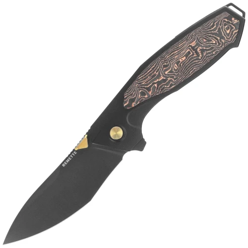 Nóż składany Remette Kingfisher Black Titanium/Copper Carbon Fiber, Black DLC M390 (RTKF5)-1 61552 