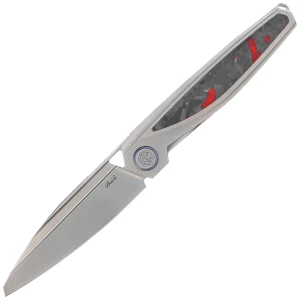 Nóż składany Rike Knife Baidi S Titanium/Red Carbon Fiber, Bead Blasted M390 (RK-Baidi-S-P/RCF)  EDC 