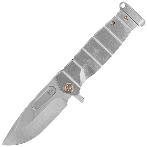 Nóż składany Medford USMC FF Tumbled Titanium, Bronze HW, Std Clip, Tumbled S90V by Greg Medford (MK2049TQ-01TM-T1CS-PT)-1 63061 