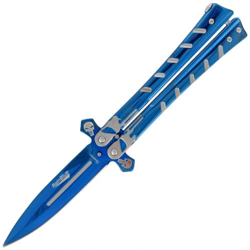 Nóż motylek Martinez Albainox Balisong Skull RainBlue Steel, RainBlue 3Cr13Mov (02282)-1 63692 