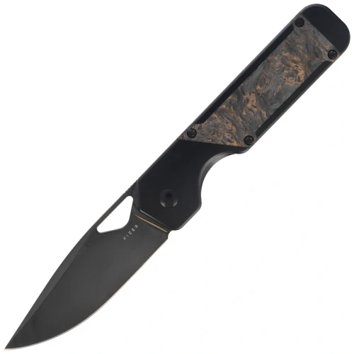 Nóż składany Kizer Militaw Black Titanium / Dark Matter Gold Fat Carbon, Black Mirror Finish / DLC S45VN by Jonathan Styles (Ki3634A3)-1 63790 