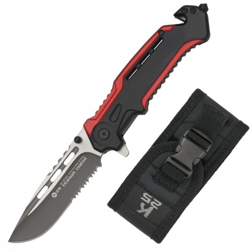 Nóż składany ratowniczy K25 RK-18764GR1026 Red/Black Aluminium, Titanium/Brushed 7Cr17Mov-1 64244 