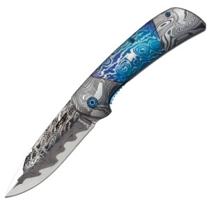 Nóż składany Martinez Albainox Blue Steel 3D, Damask Design 3Cr13Mov (25127)