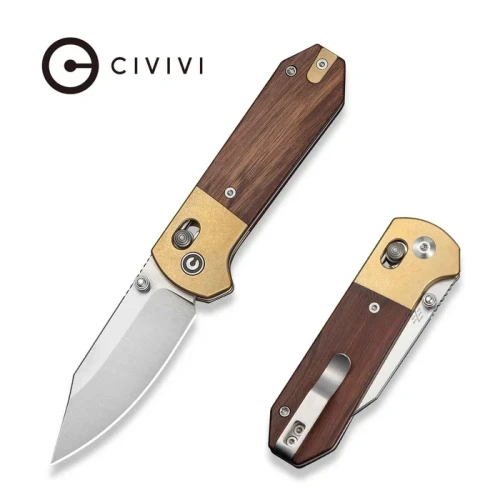 Nóż składany Civivi Yonder Clip Point Brass Bolsters/Guibourtia Wood, Satin 14C28N by Zac Whitmore (C25026-1)-1 64512 