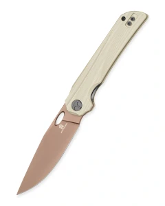 Nóż składany Bestechman Smuga Light Beige G10, Gold PVD AEB-L by Kombou (BMK22D)
