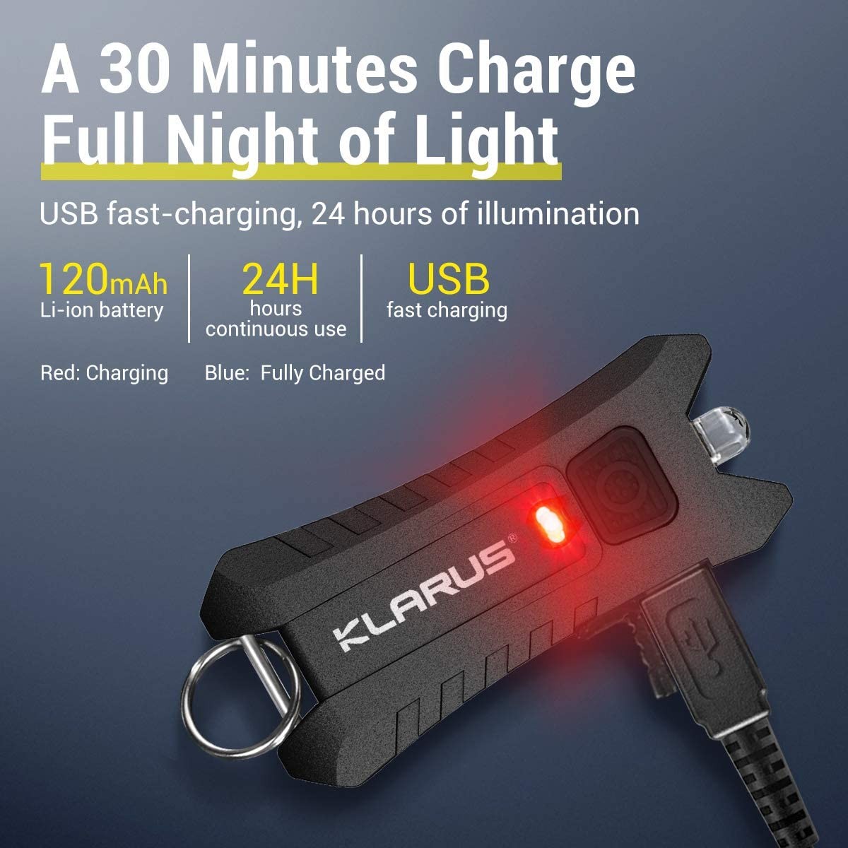 LATARKA-KLARUS-40LM-LI-ION-BATTERY -120MAH-USB-KEYCHAIN-LIGHT-MI2-MI2-ENERGY-ORANGE