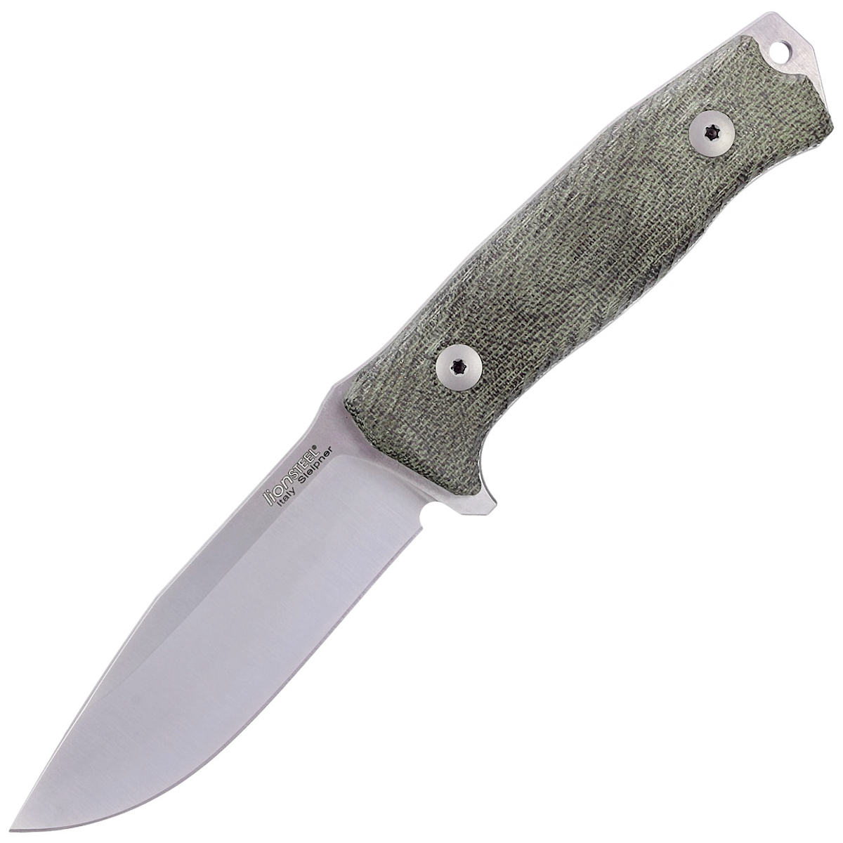 Noz-Full-Tang-LionSteel-Micarta-Green-Canvas-Satin-Blade-Sleipner