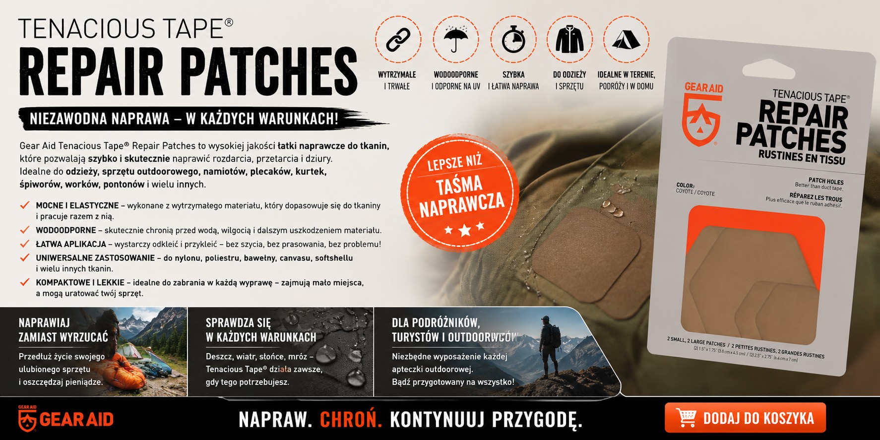 GearAid Tenacious Tape Hex Patches Coyote 10733
