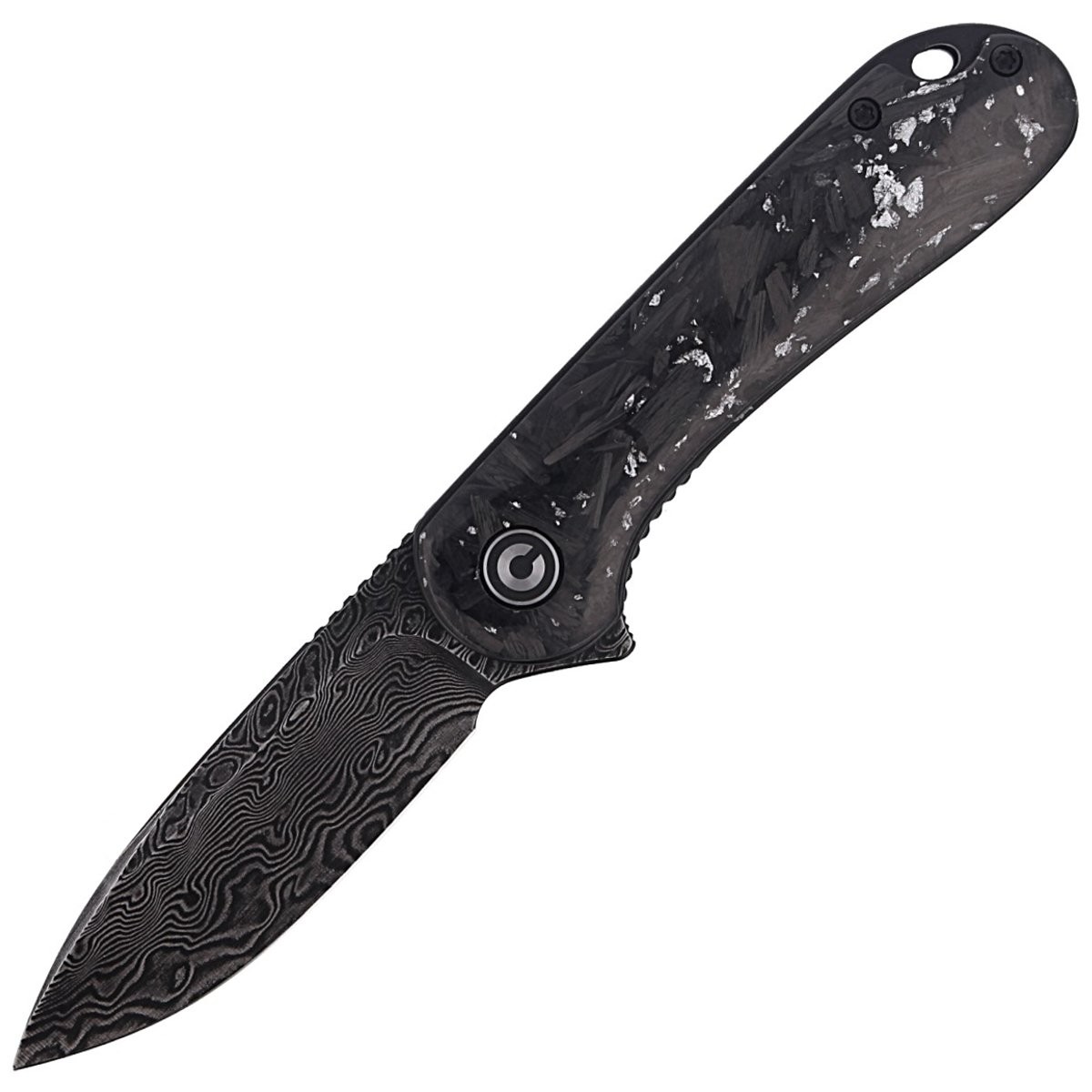 NOZ-CIVIVI-ELEMENTUM-FLIPPER-SHREDDED-CARBON-FIBER -SILVERY-SHRED-BLACK-DAMASCUS-C907C-DS2