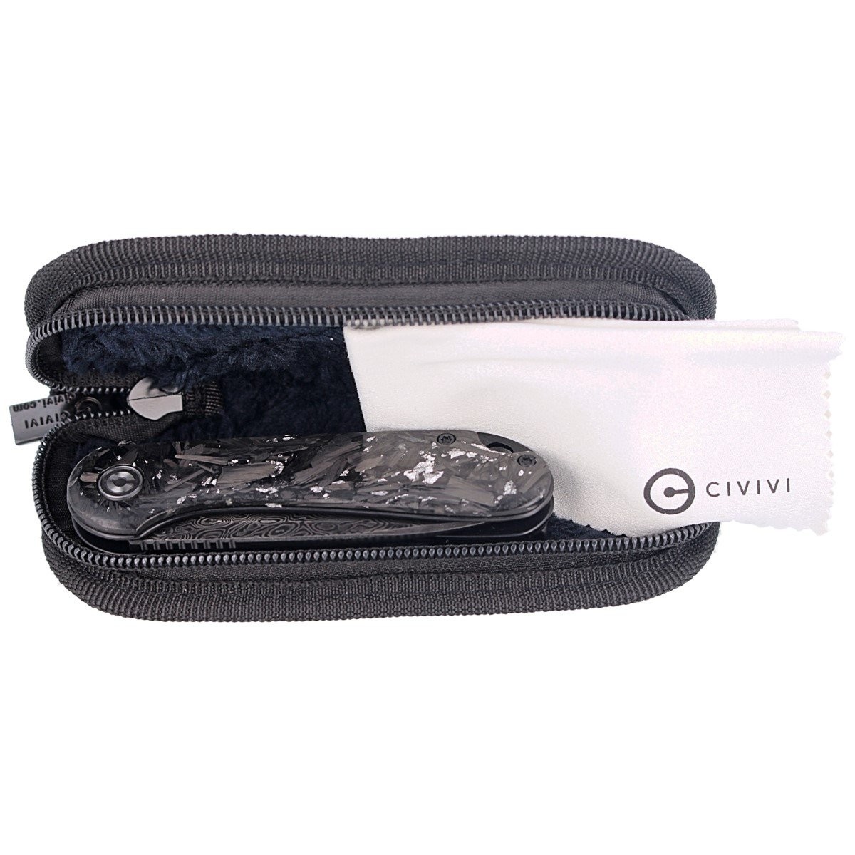 NOZ-CIVIVI-ELEMENTUM-FLIPPER-SHREDDED-CARBON-FIBER -SILVERY-SHRED-BLACK-DAMASCUS-C907C-DS2