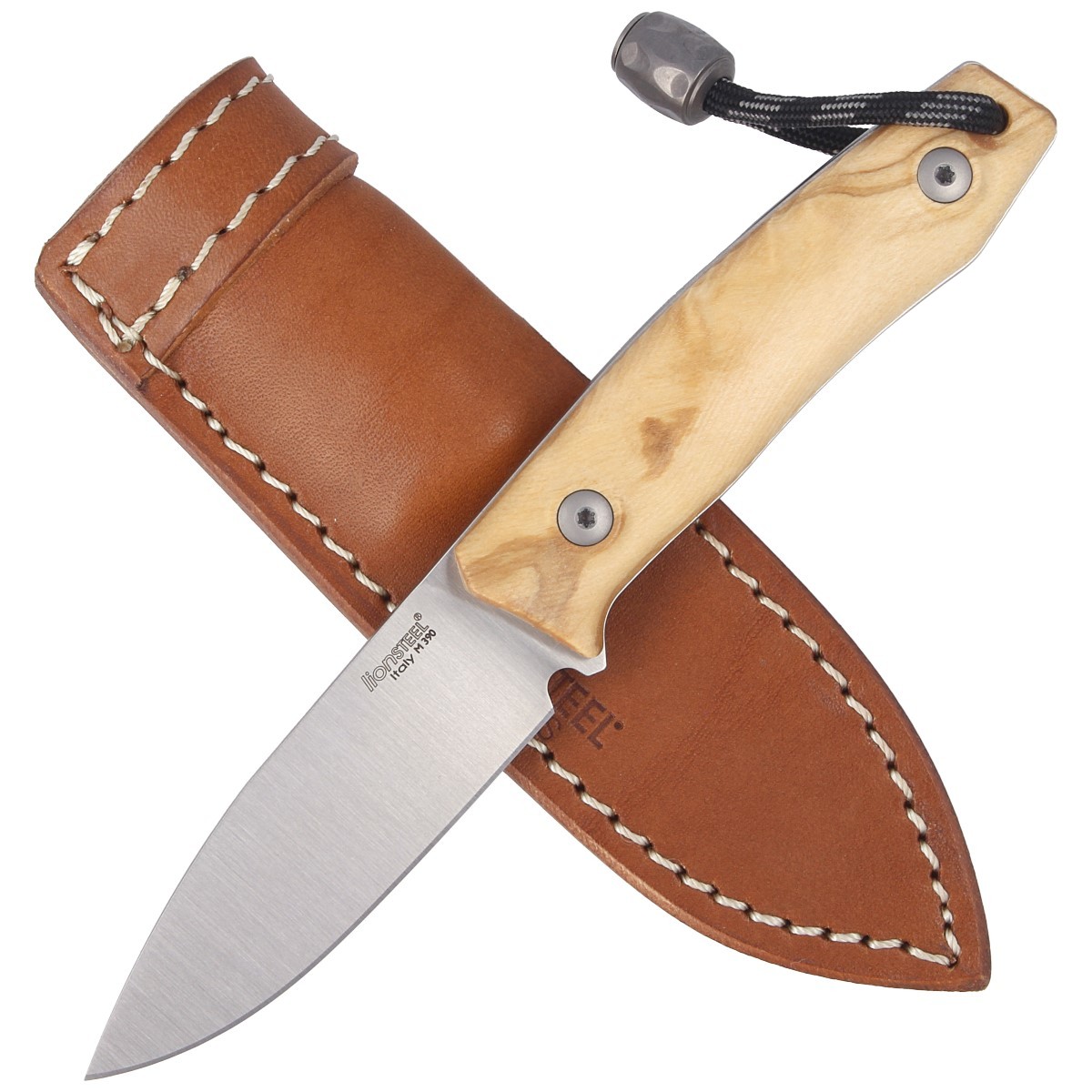 NOZ-LIONSTEEL-BUSHCRAF-OLIVE-WOOD-SATIN-BLADE-M1 UL
