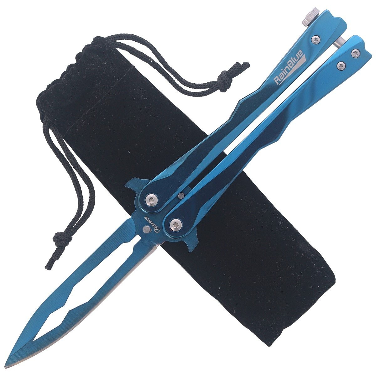 NOZ-MOTYLEK-RAINBLUE-TITANIUM BALISONG-91MM-02133-lentus-militaria