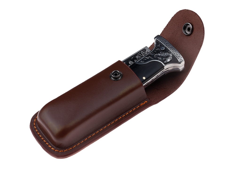 NOZ-MYSLIWSKI-N-064APS-SKLADANY -SKORZANE-ETUI-ZDOBIONY