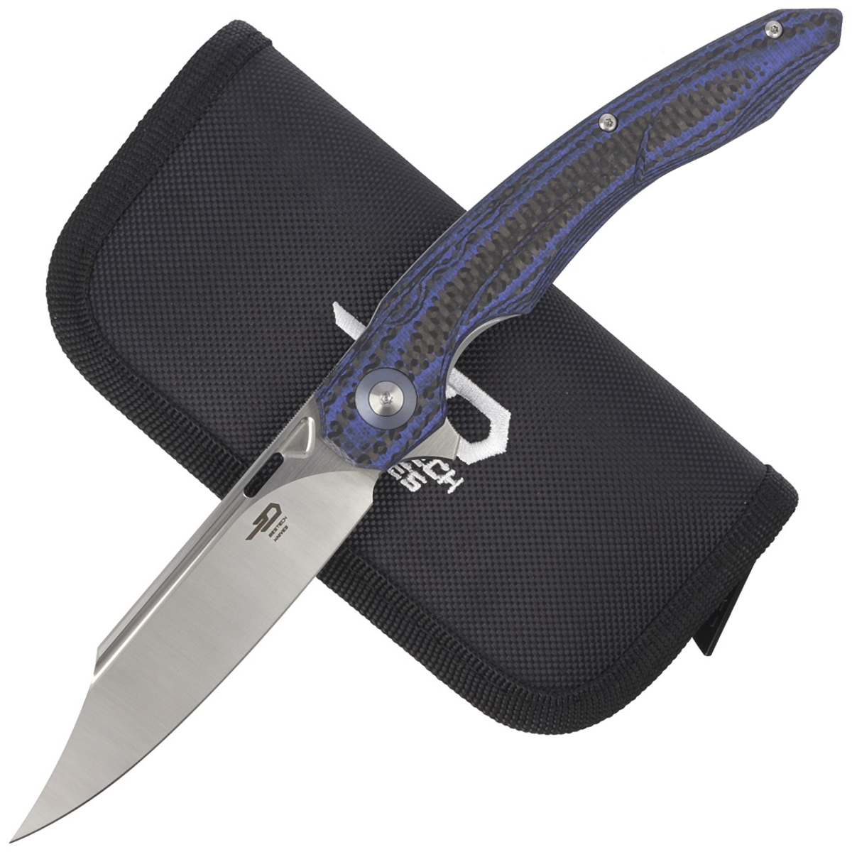 Noz-Bestech-Fanga-Carbon-Fiber-Blue-G10-Satin-D2-by-Kombou