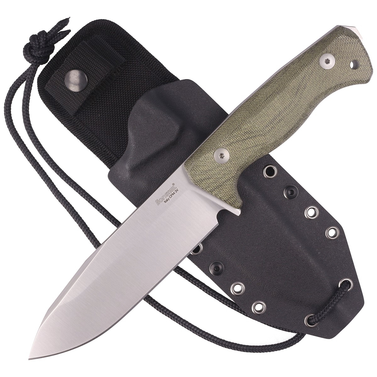 Noz-LionSteel-Green-Canvas-Micarta-Satin-CPM-3V-by-Molletta-T6-3V-CVG