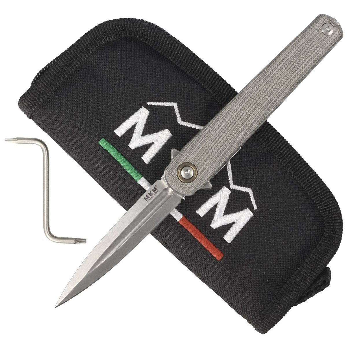 Noz-MKM-Flame-Light-Dagger-Green-Micarta-Stonewash-M390-by-Michael-Zieba-MK-FL02L-GC