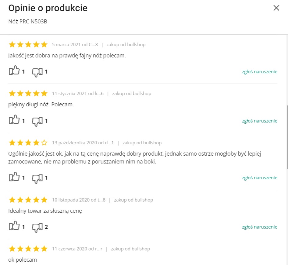 Opinie klientów o nozu SLM503B