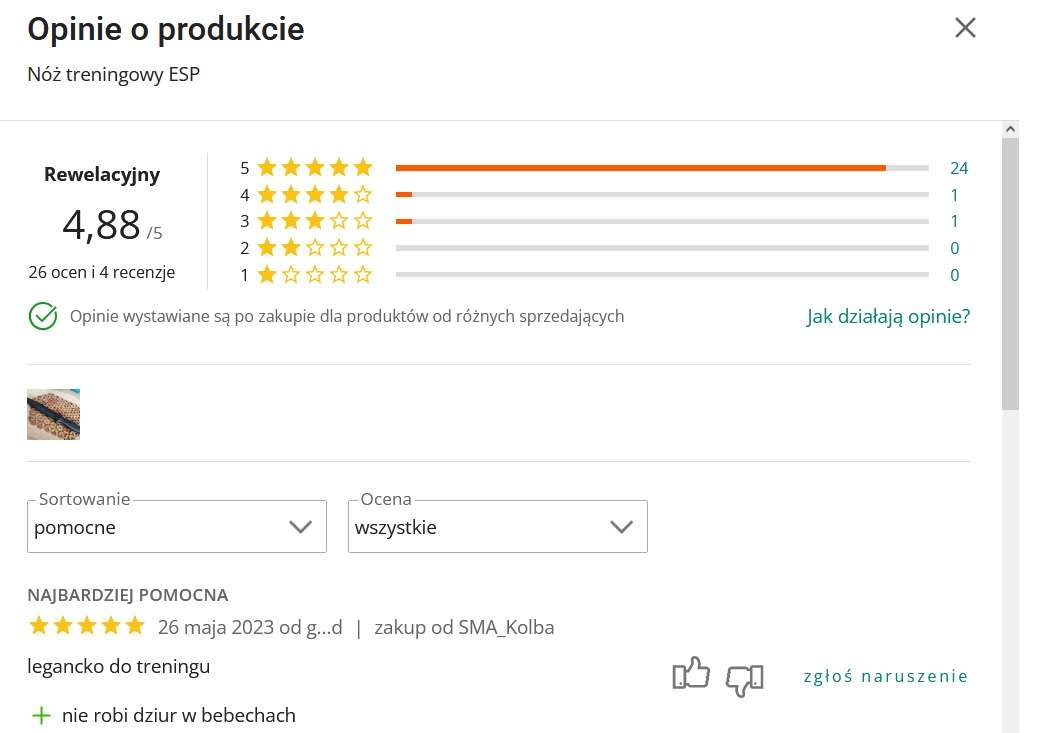 Opinie klientów na temat noża treningowego ESP HArd