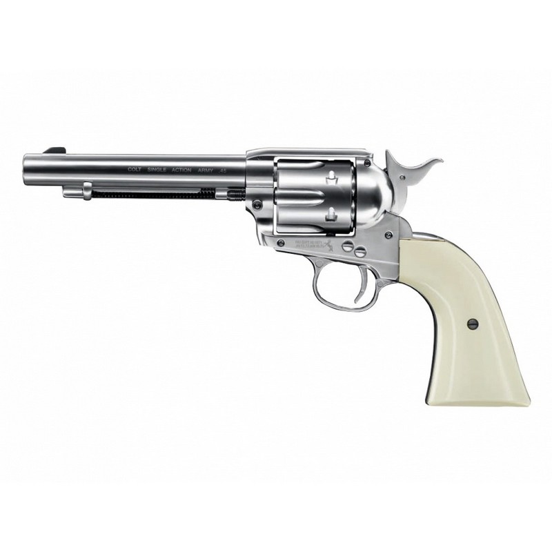 Rewolwer-wiatrowka-Colt-SAA .45-5,5-nikiel-4,5 mm-Diabolo-CO2-piekna-replika-lentus-militaria